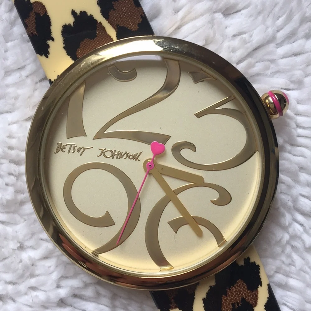 🐆Betsey Johnson EUC Large Floating Numbers Watch Animal Print🐆